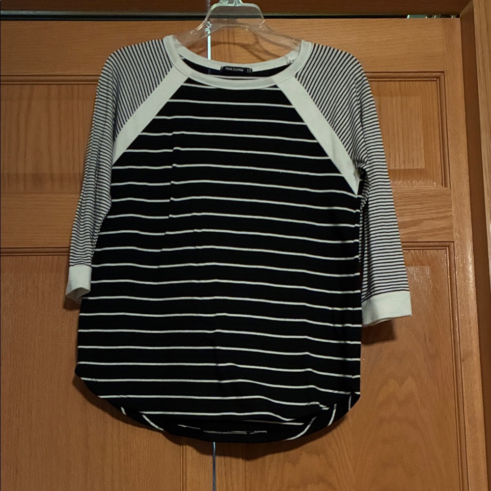 Pink Clover Black and White Striped Long Sleeve Tee
